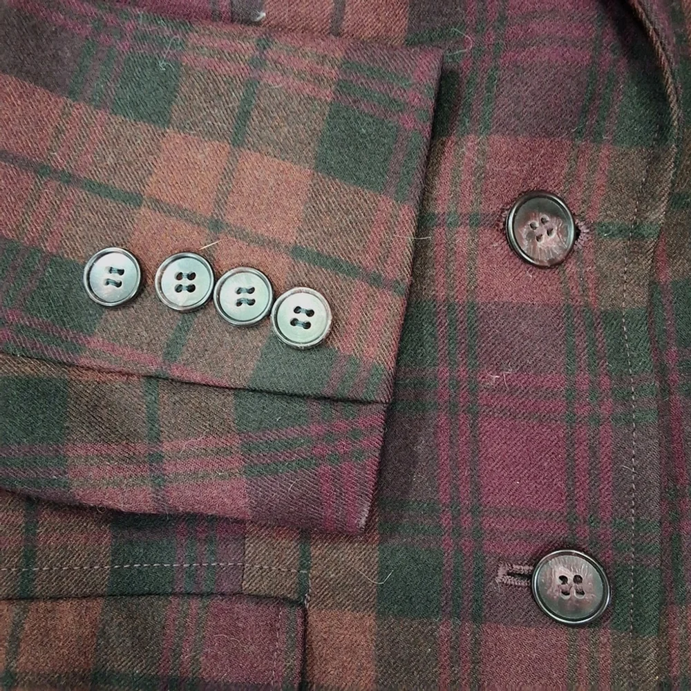 Evan Picone~Womens VTG 70s~Union Made Blazer Sportcoat~Burgundy Plaid~Wool~SM - Picture 5 of 9